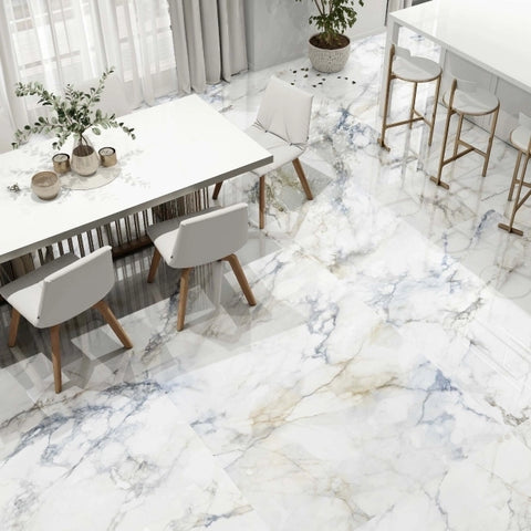 Mare Blue Marble Effect Large Polished Porcelain Floor Tile 120cm x 120cm